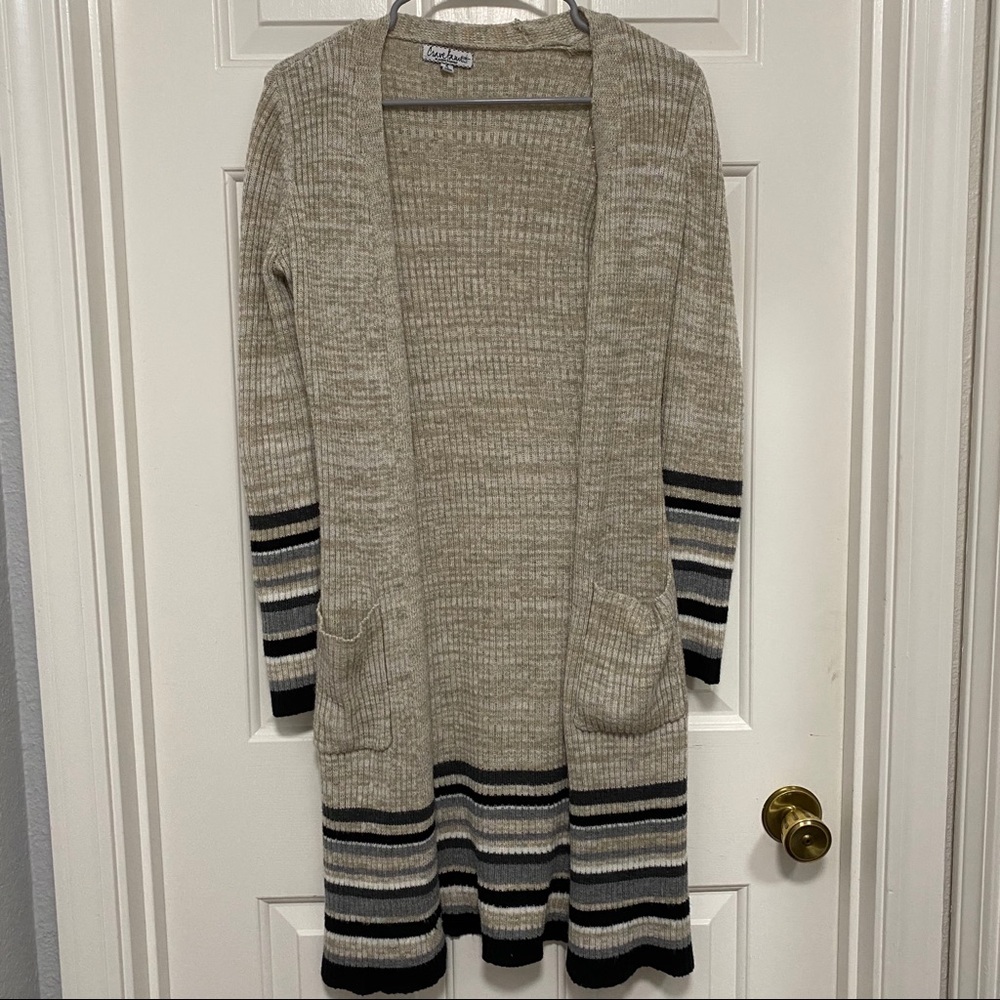 Crave Fame Ribbed Striped Beige Sweater Cardigan